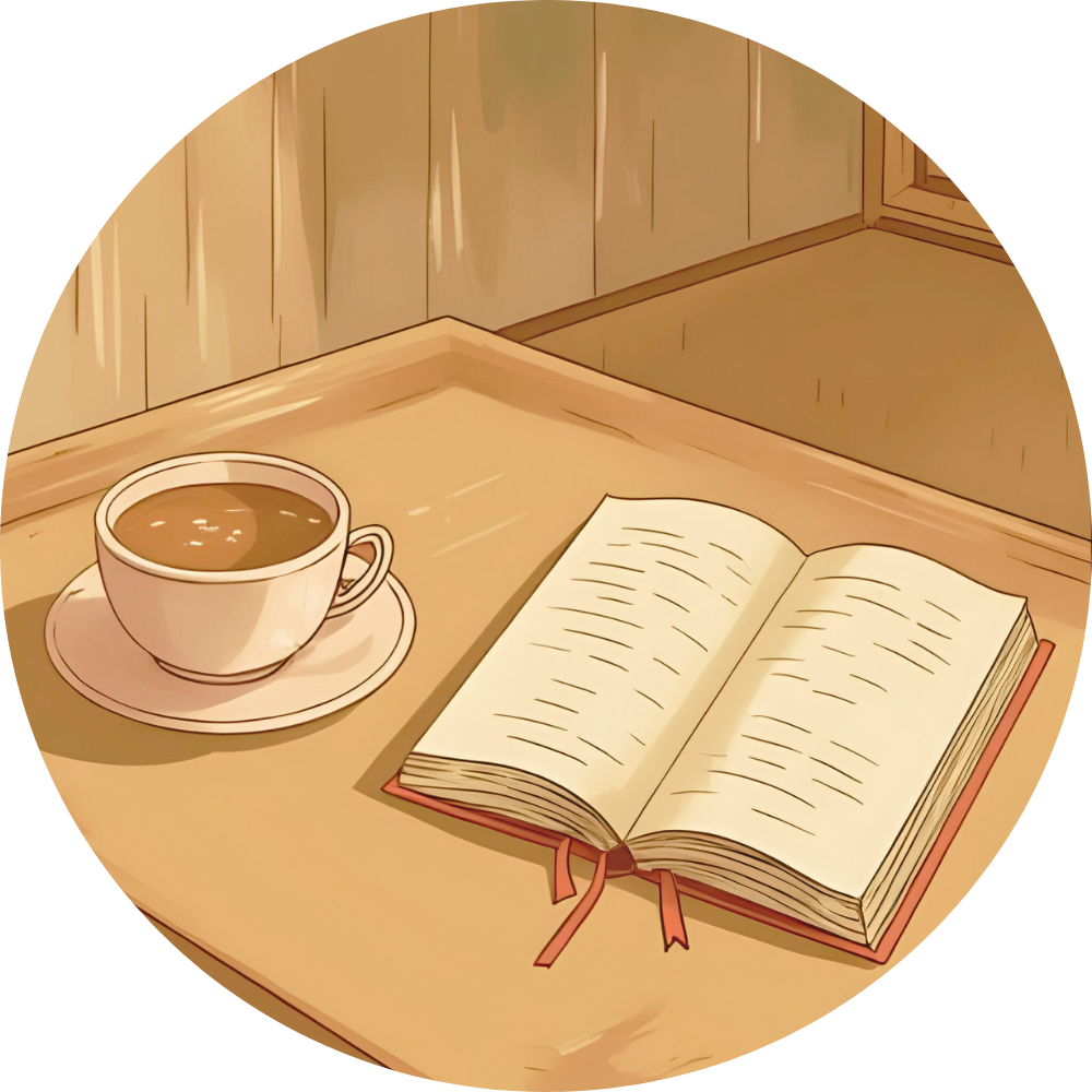 Dessin d'un livre ouvert et d'une tasse de thé