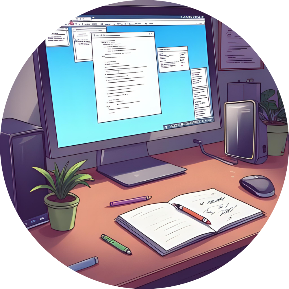 Image d'un ordinateur et carnet ouvert pour écrire